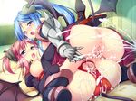  2girls anus ass blood blue_hair blush breasts censored churack_noelia churack_ririela cum erect! game_cg horns multiple_girls nipples overflow pink_hair piromizu pointy_ears ponytail purple_eyes pussy ririela_churack tail virgin wings 