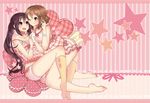  :d ;) argyle argyle_legwear babydoll black_hair blush boyshorts brown_eyes brown_hair digital_media_player earphones frilled_pillow frills hair_ornament hairclip hirasawa_yui hug k-on! kuzu_kow long_hair multiple_girls nakano_azusa one_eye_closed open_mouth pillow shared_earphones short_hair smile socks star strap_slip twintails 