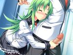  1girl blush breasts censored elis_elotis erect! erotis_eris eyes_closed game_cg green_hair long_hair penis piromizu school_uniform seifuku 