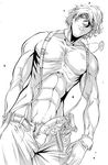  abs balls biceps canine clothing gloves hair hellsing human imasan male medal monochrome muscles necklace pants pecs penis plain_background pubes sketch solo suspenders the_captain_(hellsing) uncut vein werewolf white_hair 
