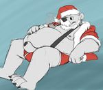  bulge christmas clothing erection flaccid holidays male mammal midriff obese open_shirt opturk overweight penis pipe santa_claus sheath shirt solo suspenders 