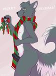  butt canine christmas holidays kittentits lordwolfie male mammal mistletoe nude penis scarf smirk solo wolf 