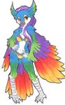  anthro avian avianguy95 beak bird blank bra breasts eyekissa feathers female lori plain_background rainbow rainbow_feathers solo transparent_background underwear wings 