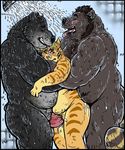  bear big_dom_small_sub blush cat chubby cuntboy erection feline flat_chested intersex male mammal obese overweight penis sandwich_position sex shower size_difference vein wicked1one11 