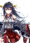  bare_shoulders black_hair detached_sleeves hairband haruna_(kantai_collection) hidaka_kouyou highres japanese_clothes kantai_collection long_hair red_eyes ribbon-trimmed_sleeves ribbon_trim solo 