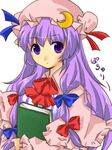  book bow crescent hair_bow hat hat_bow long_hair patchouli_knowledge purple_eyes purple_hair ryou-tan+ solo touhou very_long_hair 