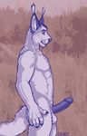  abs anthro balls biceps checky chest_tuft claws erection feline fur grey_fur grey_hair grey_nose grey_penis grin hair humanoid_penis lynx male mammal muscles nude pecs penis pose presenting sheath smile solo standing tuft vein 