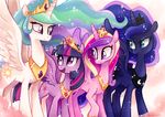  blue_fur crown cutie_mark equine female friendship_is_magic fur group hair horn horse mammal multi-colored_hair my_little_pony pink_fur pony princess_cadance_(mlp) princess_celestia_(mlp) princess_luna_(mlp) purple_eyes purple_fur sparkles tiara tsurime twilight_sparkle_(mlp) two_tone_hair white_fur winged_unicorn wings 