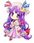  bow chibi crescent hair_bow hat jitome long_hair patchouli_knowledge purple_hair ryou-tan+ solo touhou very_long_hair 
