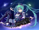  boots green_eyes green_hair ground_vehicle hat hatsune_miku high_heels highres knee_boots long_hair smile solo train twintails vocaloid yami_(m31) 