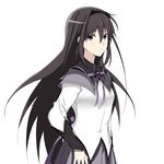  akemi_homura artist_request black_hair hair_between_eyes hairband long_hair long_sleeves looking_at_viewer magical_girl mahou_shoujo_madoka_magica neck_ribbon parted_lips purple_eyes purple_ribbon ribbon solo very_long_hair 