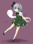  blue_eyes bow hair_bow highres hitodama kneehighs konpaku_youmu konpaku_youmu_(ghost) mary_janes myon_(phrase) ryou-tan+ shoes short_hair silver_hair solo touhou 