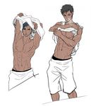  1boy abs aomine_daiki basketball_uniform blue_eyes blue_hair breath gym_shorts heavy_breathing male male_focus multiple_monochrome muscle navel pecs series shirt_lift shorts solo sportswear sweat underwear undressing uniform yubikitasu2 