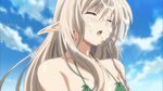  1girl alleyne alleyne_(queen's_blade) animated animated_gif bikini blonde_hair blue_eyes breasts cleavage elf green_bikini hobby_japan large_breasts long_hair lost_worlds pointy_ears queen&#039;s_blade queen's_blade sexually_suggestive solo swimsuit 
