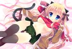  amanagi_seiji animal_ears blonde_hair blue_eyes bow original scarf tail thighhighs underboob 