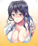  ass black_hair blush breasts brown_eyes large_breasts long_hair mole mole_under_eye open_clothes open_shirt original panties shirt solo underwear yuzuki_n_dash 