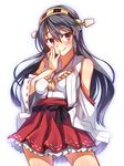  black_hair brown_eyes detached_sleeves hairband haruna_(kantai_collection) highres japanese_clothes kantai_collection long_hair nontraditional_miko racer_(magnet) smile solo wide_sleeves 