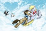  &lt;3 blonde_hair blue_eyes blue_hair blush brown_hair bulk_biceps_(mlp) cloud cutie_mark derpy_hooves_(mlp) doctor_whooves_(mlp) doctotr_whoof_(mlp) doublewbrothers equine eyes_closed eyes_clsoed female flying friendship_is_magic hair horse invalid_color male mammal mistletoe mohawk my_little_pony outside pegasus pony roid_rage_(mlp) scared scarf sky thunderlane_(mlp) wings 