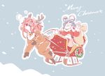  animal_costume antlers ball_gag bell blue_hair blush bun_cover christmas double_bun gag gagged gloves hair_ornament hair_rings hair_stick hat ibaraki_kasen kaku_seiga merry_christmas mitsumoto_jouji multiple_girls pink_hair reindeer_costume sack santa_costume santa_hat short_hair sleigh smile touhou 