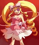  bad_id bad_pixiv_id big_hair blonde_hair blue_eyes bow cr72 dress drill_hair earrings eyepatch frills harime_nui heart jewelry kill_la_kill life_fiber long_hair pink_bow ribbon shaded_face smile solo strapless strapless_dress thread twin_drills 