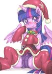  1girl blush bow christmas christmas_hat clothing dress dress_lift elbow_gloves equine female feral friendship_is_magic fur gloves hair hat hoihoi holidays horn horse long_hair looking_at_viewer mammal my_little_pony my_little_pony_friendship_is_magic panties plain_background pony purple_eyes purple_fur purple_hair pussy santa_hat sitting smile solo spread_legs spreading thighhighs twilight_sparkle twilight_sparkle_(mlp) underwear white_background winged_unicorn wings 