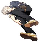  akiyoshi_haru full_body gradient_hair green_eyes grey_hair jewelry ludger_will_kresnik lying male_focus multicolored_hair on_side pants pendant shirt shoes solo tales_of_(series) tales_of_xillia tales_of_xillia_2 white_background white_hair 