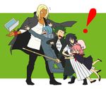  2girls 3boys black_hair blonde_hair blue_hair computer gamagoori_ira glasses green_hair hat inumuta_houka jakuzure_nonon kill_la_kill kiryuuin_satsuki laptop multiple_boys multiple_girls pink_hair sanageyama_uzu school_uniform serafuku shinai skirt sword tolepper tripping weapon younger 