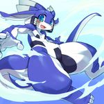  blue_background blue_body blue_eyes blue_fur blue_skin blush cotora dragon fur looking_at_viewer open_mouth pixiv plain_background solo white_fur white_skin 