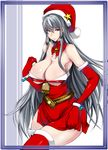  armpits bad_id bad_pixiv_id bell belt bracelet breasts cleavage detached_collar detached_sleeves frame gengoroh hat jewelry large_breasts long_hair santa_costume santa_hat selvaria_bles senjou_no_valkyria silver_hair solo star thighhighs zettai_ryouiki 