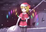  belt blonde_hair capelet flandre_scarlet gloves laevatein minust open_mouth pantyhose sack santa_costume snow solo touhou wings 