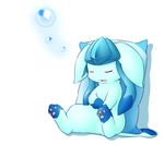  blue_fur blue_skin bubble bubbles canine cute eeveelution eyes_closed fur glaceon mammal nintendo open_mouth paws pillow plain_background pok&#233;mon pok&eacute;mon sleeping solo tomcat_in_sky video_games white_background 