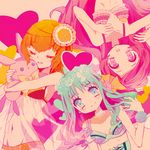  blue_eyes blue_hair bow bra brown_hair closed_eyes flower hair_bow hair_flower hair_ornament hanasaki_tsubomi heartcatch_precure! highres kurumi_erika lingerie long_hair md5_mismatch multiple_girls myoudouin_itsuki pink_eyes pink_hair precure see-through short_hair underwear upside-down yuucho_(cololal) 