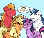  big_macintosh_(mlp) bigredmacintosh blonde_hair blue_hair cowboy_hat cutie_mark equine eyes_closed female feral freckles friendship_is_magic fur group hair hat horn horse male mammal my_little_pony orange_fur pony purple_fur red_fur shining_armor_(mlp) smile sweat sweatdrop twilight_sparkle_(mlp) unicorn white_fur winged_unicorn wings 