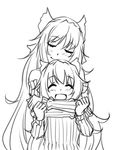  ^_^ closed_eyes greyscale happy hug hug_from_behind kokuu_haruto lineart long_hair monochrome monorus mother_and_daughter multiple_girls reiuji_utsuho ribbed_sweater smile sweater touhou very_long_hair 