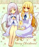  angel_beats! blonde_hair brown_eyes candle dress long_hair multiple_girls nakamura_hinato silver_hair tenshi_(angel_beats!) wings yellow_eyes yusa_(angel_beats!) 