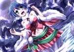  animal_ears blue_eyes blue_hair hat head_fins hemogurobin_a1c mermaid monster_girl navel open_mouth santa_costume santa_hat short_hair smile solo touhou wakasagihime wide_hips wide_sleeves 