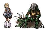  alien armor berserker_predator blonde_hair crossover green_eyes horns mask mizuhashi_parsee muscle nameo_(judgemasterkou) pointy_ears predator_(movie) short_hair sweatdrop touhou tracker_(predator) 