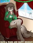  bottomless canine chair digitigrade eyes_closed female kathrin_(twokinds) mug sitting snow snowman solo spots tagme twokinds 