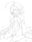  ahoge blazblue bodysuit cape greyscale lambda-11 lineart long_hair monochrome yuya_(oshidori) 