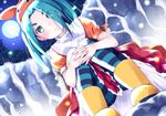  aqua_hair bad_id bad_pixiv_id banned_artist eyebrows hat mirai_(macharge) monogatari_(series) ononoki_yotsugi pantyhose short_hair solo striped striped_legwear twintails 