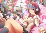  akemi_homura apple blue_eyes blue_hair book bow christmas gaya_ayuri instrument kaname_madoka kyuubee mahou_shoujo_madoka_magica miki_sayaka piano sakura_kyouko seifuku short_hair skirt tomoe_mami violin 