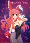  animal_ears book bow bowtie bunny_ears bunny_tail bunnysuit detached_collar fishnet_pantyhose fishnets glasses highres leonard_liew long_hair original pantyhose pink_hair red_eyes tail wrist_cuffs 