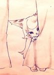  curtains digitigrade feline female hiding mammal monochrome sepia shy solo sou614 unknown_artist young 