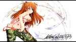  ass bandaid bikini bikini_pull blue_barret blue_eyes breasts camouflage camouflage_pants covered_nipples evangelion:_3.0_you_can_(not)_redo eyepatch highres large_breasts long_hair looking_back neon_genesis_evangelion nerv orange_hair pants pants_pull pulled_by_self rebuild_of_evangelion ribs shikinami_asuka_langley side-tie_bikini sideboob solo souryuu_asuka_langley swimsuit tattoo two_side_up underboob 