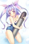  blue_hair breasts cleavage hitoguchi_(hioxhio) holding holding_torpedo i-19_(kantai_collection) kantai_collection long_hair medium_breasts one-piece_swimsuit red_eyes school_swimsuit swimsuit swimsuit_pull torpedo twintails 