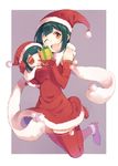  ;d brown_eyes chibi dual_persona gift gloves green_hair hat idolmaster idolmaster_(classic) md5_mismatch mole mole_under_mouth one_eye_closed open_mouth otonashi_kotori piyopiyo puchimasu! red_gloves santa_costume scarf smile t-okada 