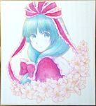  flower kageharu kagiyama_hina looking_at_viewer looking_back profile scan solo touhou traditional_media 