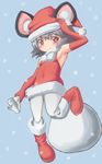  alternate_costume animal_ears boots elbow_gloves gloves grey_hair hat jaguji_(jaguzzi) mouse_ears mouse_tail nazrin pantyhose red_eyes red_gloves sack santa_costume santa_hat short_hair smile solo tail touhou 