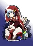  :3 bell blue_eyes blue_hair boots christmas gift hair_ribbon hat kyubey looking_at_viewer mahou_shoujo_madoka_magica mahou_shoujo_madoka_magica_movie mesushirindaa miki_sayaka pantyhose ribbon sack santa_costume santa_hat short_hair smile solo 