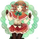  amami_haruka bad_id bad_pixiv_id belt brown_hair gloves green_eyes hair_ornament idolmaster idolmaster_(classic) nishinomiya_saku pantyhose ribbon smile solo 